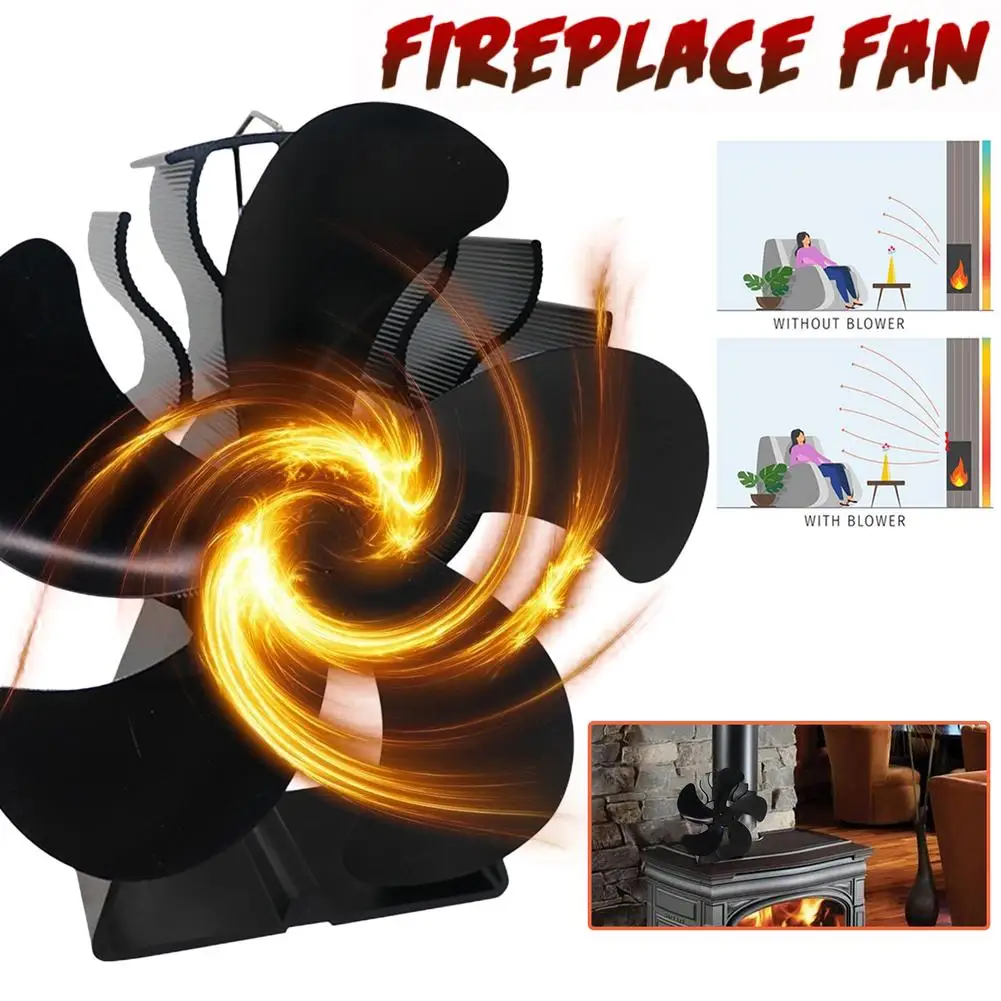 

Stove Fireplace Fan 5-Propeller High-Efficiency Thermal Power Fireplace Fan Log Wood Burner Eco Friendly Quiet Chimenea Fan