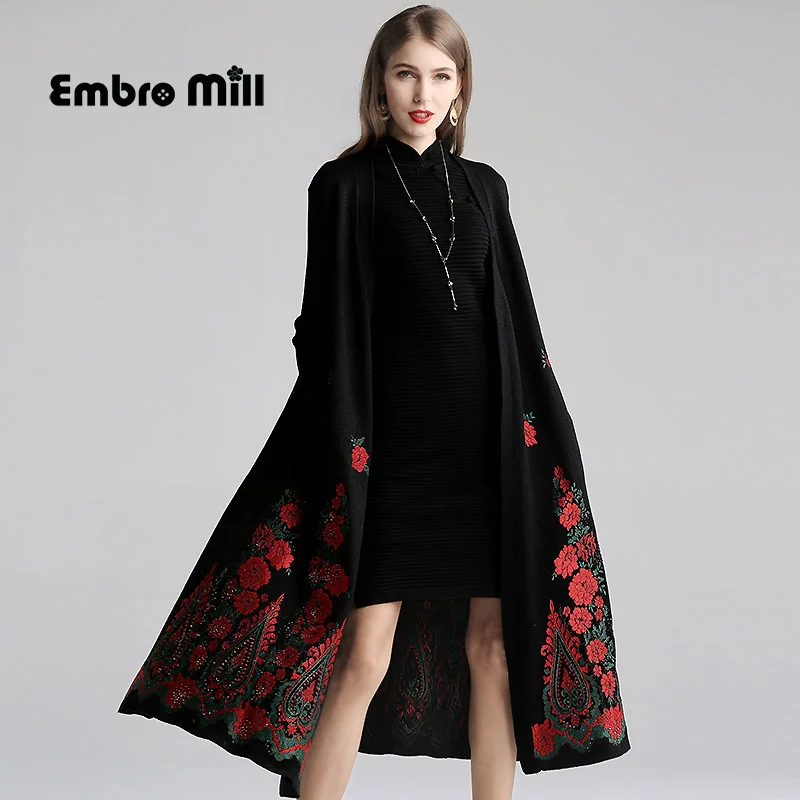 Женское осеннее трикотажное пальто Свободное длинное в китайском стиле с