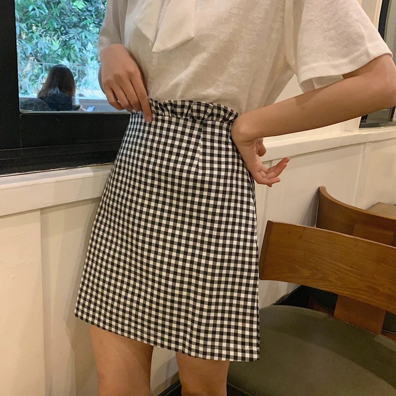 

Skirts Women Plaid Mini Skirt Elegant Lovely Womens Summer New Trendy Korean Style Ruffles A-Line High Waist Comfortable Leisure