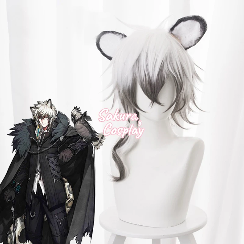 

Game Arknights Silverash Cosplay White Gray Gradient with Ears Heat Resistant Synthetic Hair Halloween Carnival + Free Wig Cap