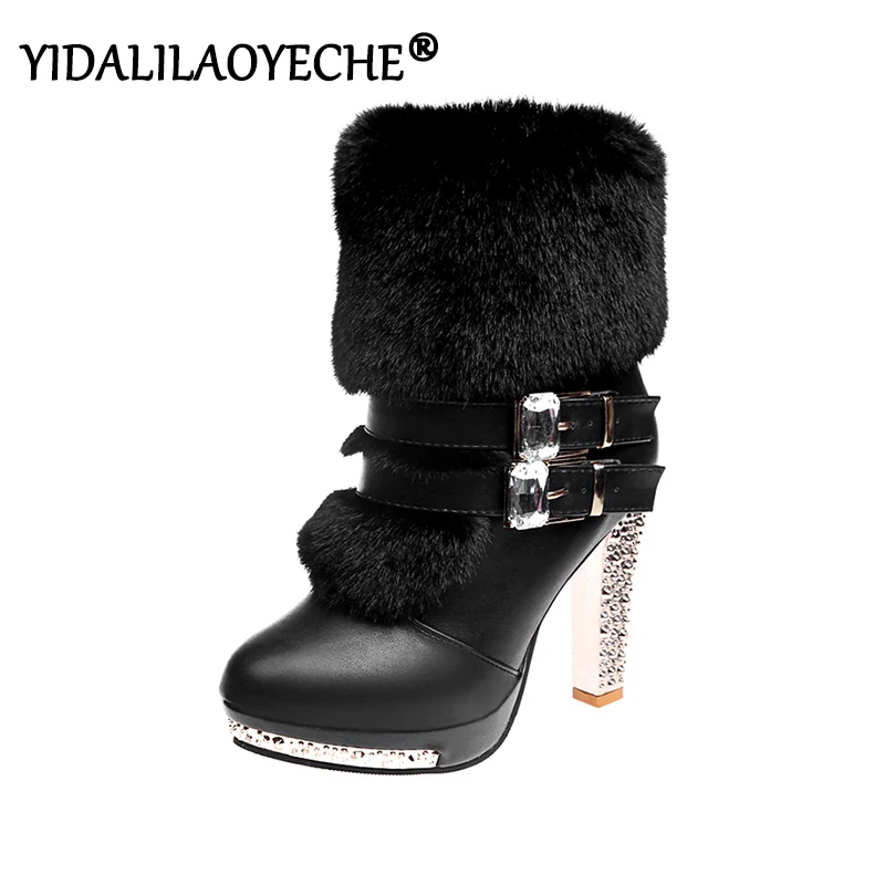 Женские ботинки из искусственной кожи однотонные зимние с шерстяной подкладкой