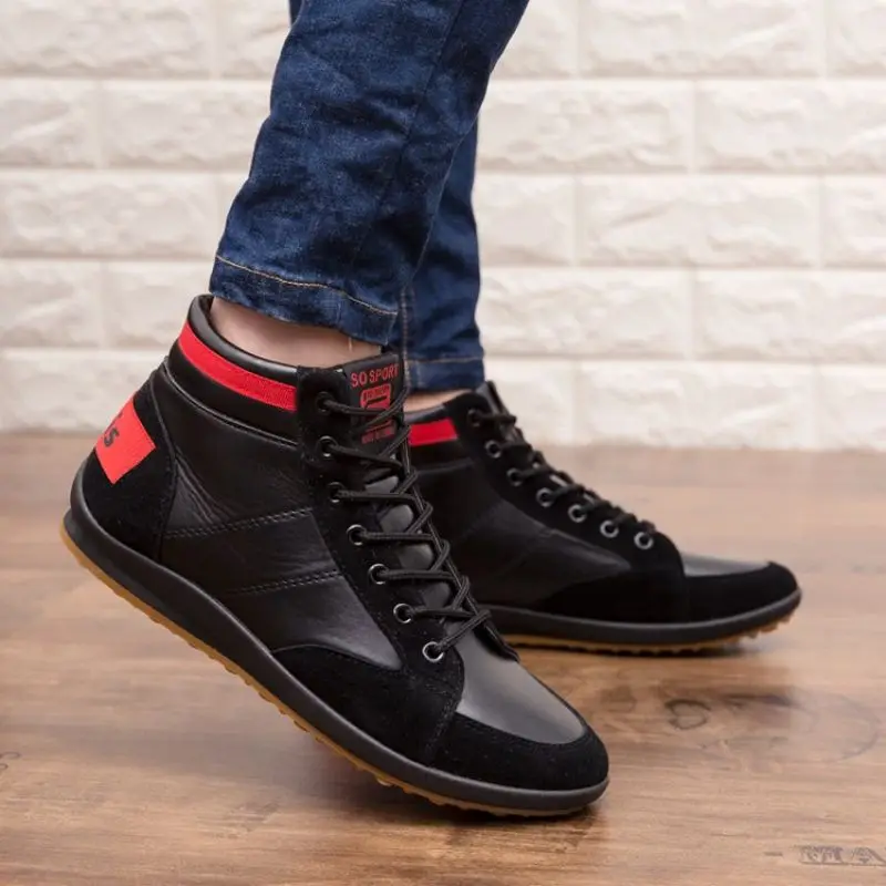 

2021 New Men's Shoes Fashion Trend All-match Solid Color PU Stitching Faux Suede Lace High-top Comfortable Casual Shoes 6KF337