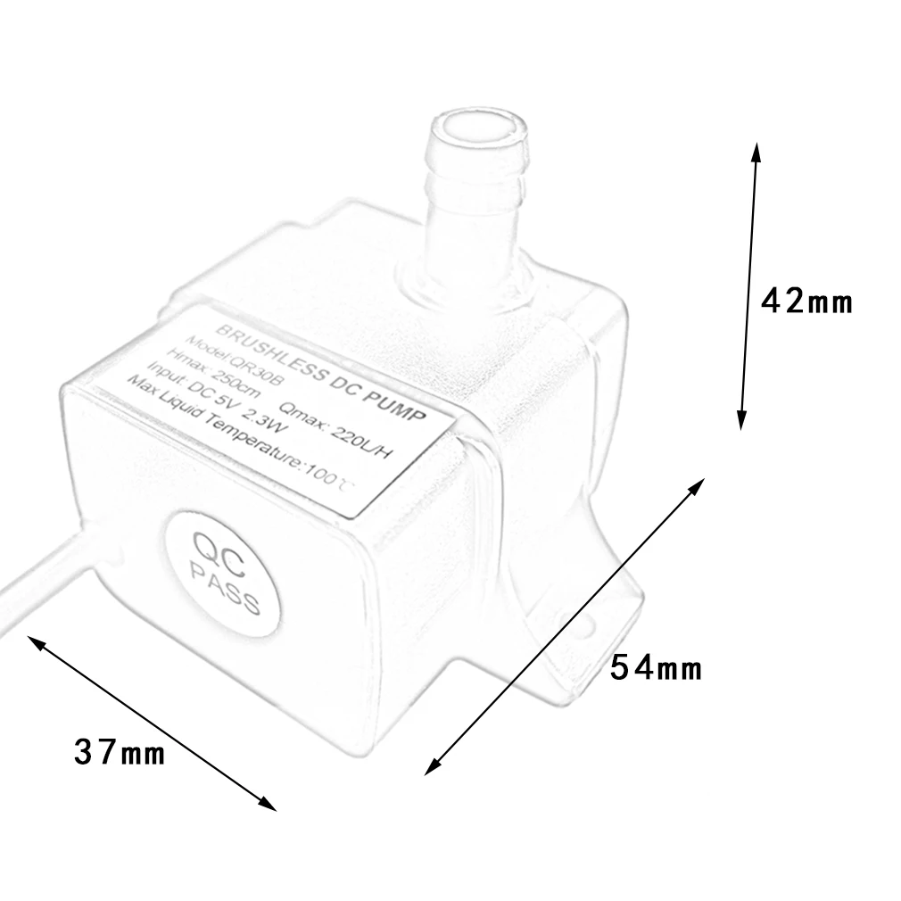

Professional Low Noise QR30B DC 5V 2.3W 220L/H Flow Rate Waterproof IP68 CPU Cooling Car Brushless Water Pump