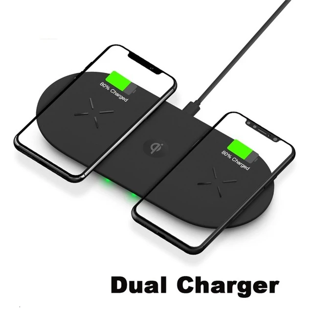 Dual Charger 3 в 1 Qi Беспроводная зарядная площадка для iPhone 11 Pro XS XR X 8 10 Вт быстрая Qi Беспроводная зарядная док-станция для телефона Apple Watch AirPods 2 - Цвет: Dual Charger