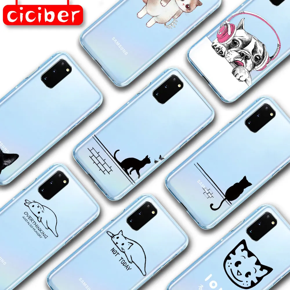 

Cat Dog Case for Samsung S21 S10 S9 S8 S20 Plus Ultra A51 A50 A71 A70 A21S A02S A72 A52 NOTE 20 10 9 Plus Soft TPU Phone Fundas