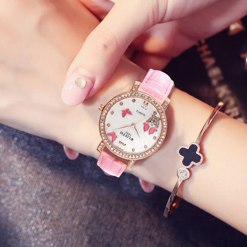 

Ladies Watch Fashion Business Korean Genuine Leather Women's Watch Luxury Diamond Pearl Shell Dial Student Elite Quartz Watch
