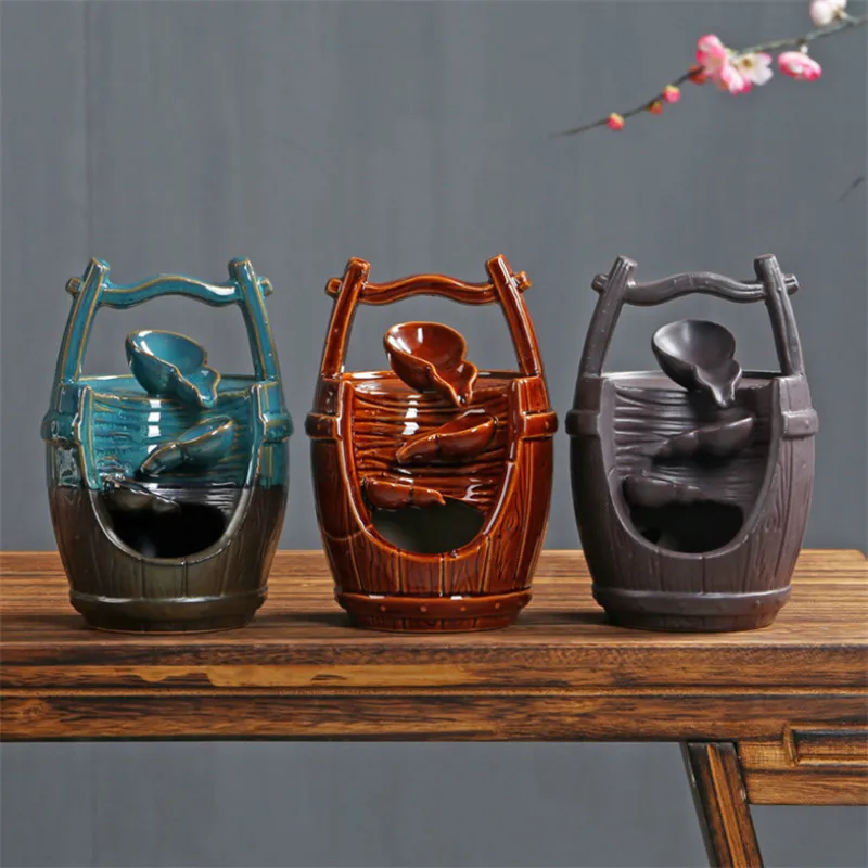 Ceramic Handicraft Ornaments Waterfall Backflow Incense Burner Home Office Decor Incense Censer Holder+20pcs Incense Cones