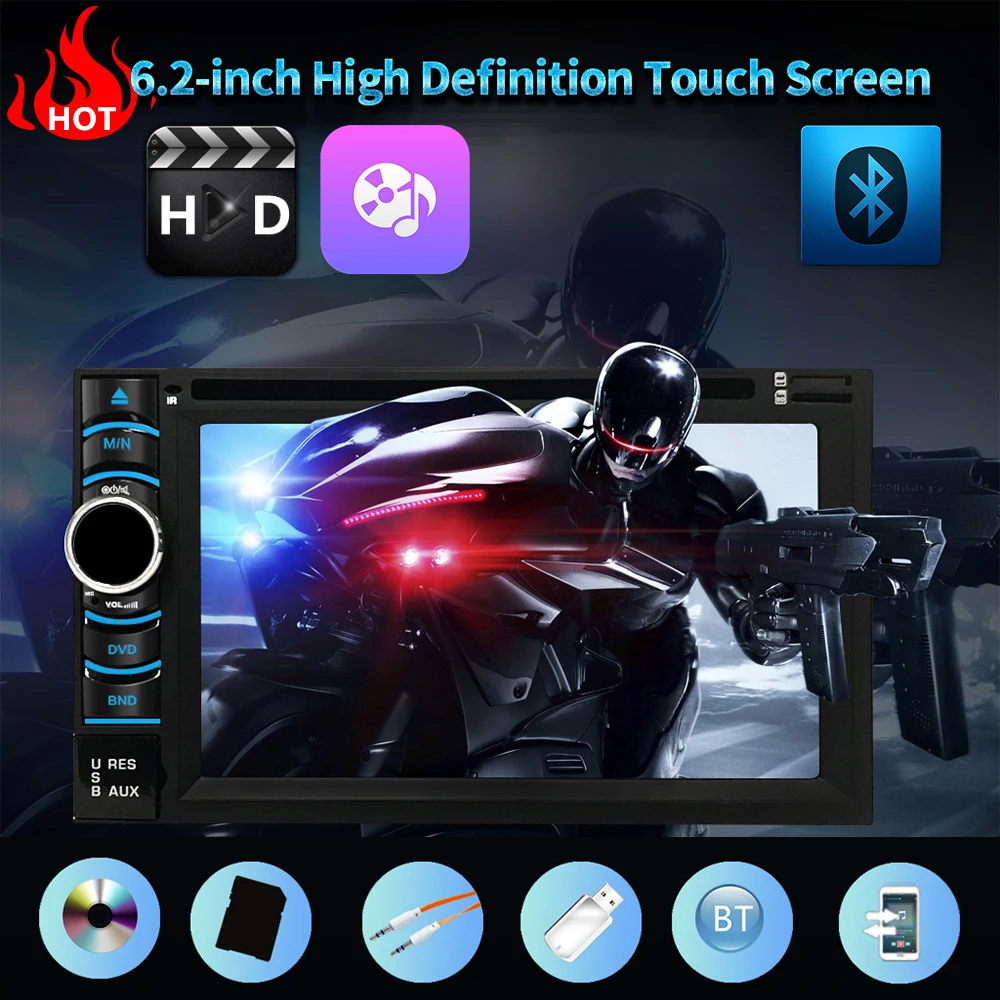 

2din car radio bluetooth 6.2-inch car HD video player stereo 12v bluetooth car radio rearview mirror link rearview camera