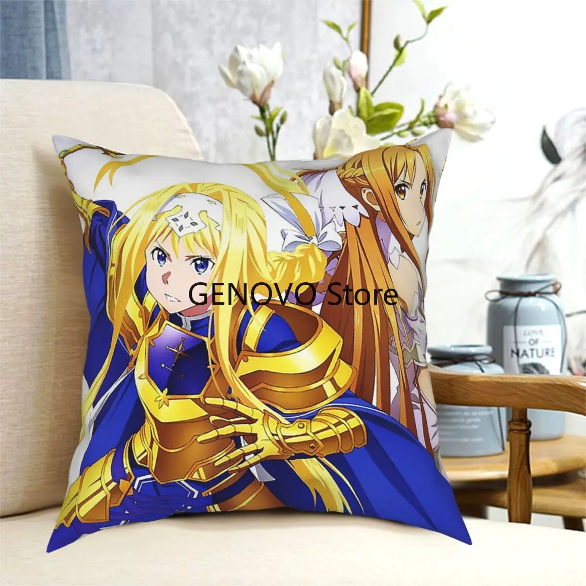 

Alice And Asuna Stacia SAO Sword Art Online Throw Pillow Cover Cushions for Sofa Vintage Pillowcover Home Decor