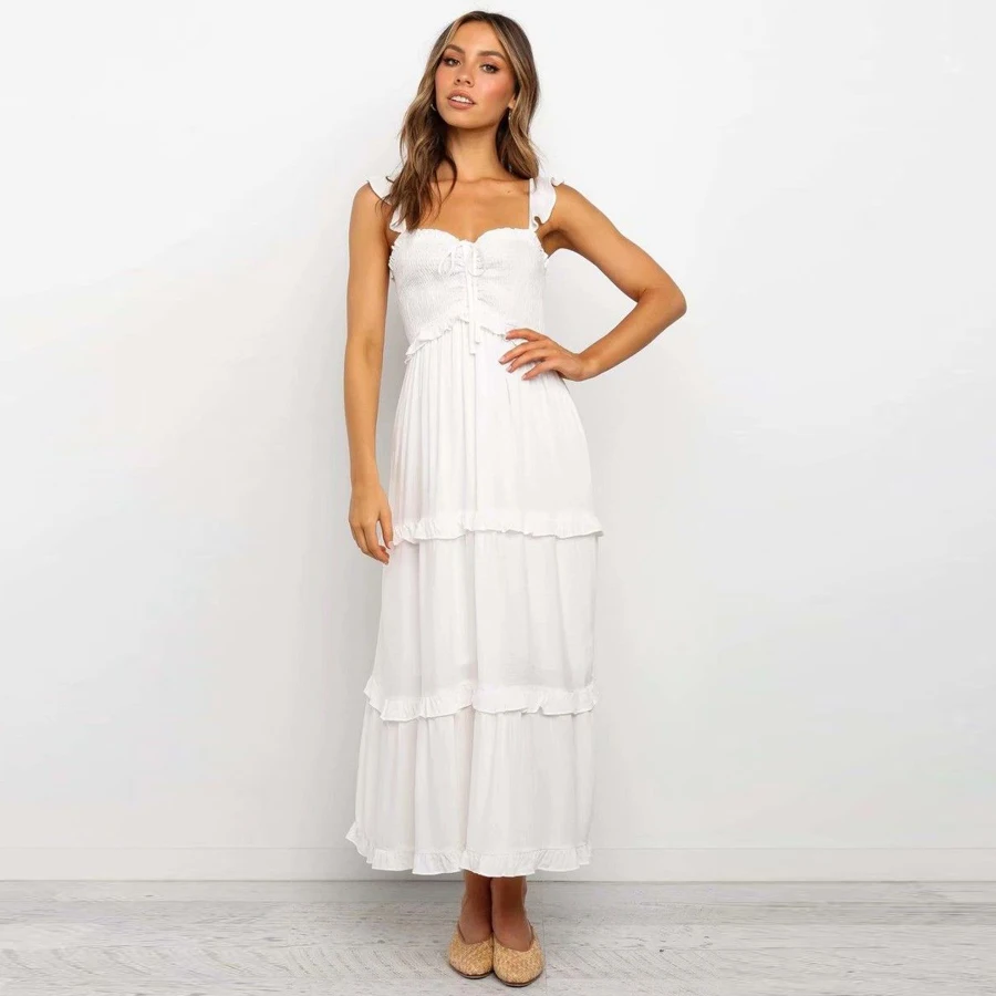 TEELYNN макси платья на бретелях boho Винтажные белые хлопковые сексуальные с