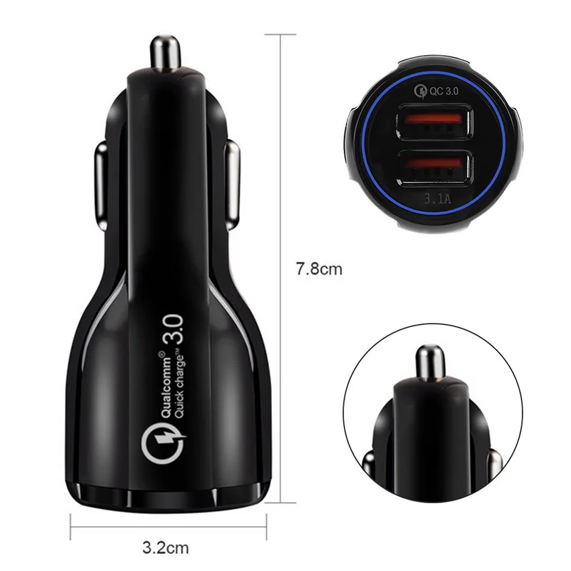 QC3.0 цифровой дисплей напряжения тока Быстрый двойной USB Автомобильное зарядное