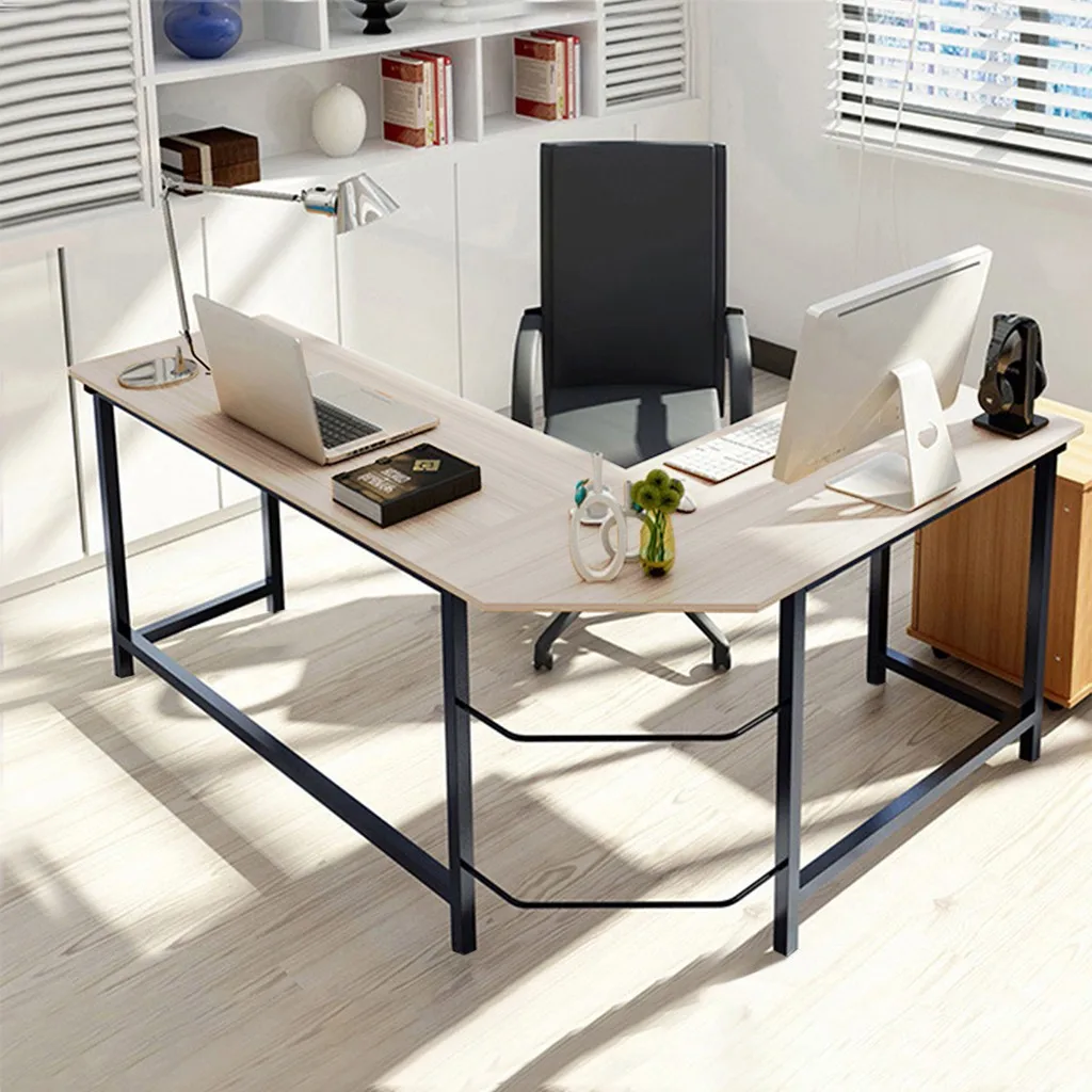 Офисный настольный компьютерный стол из стали и дерева прочный угловой офисный