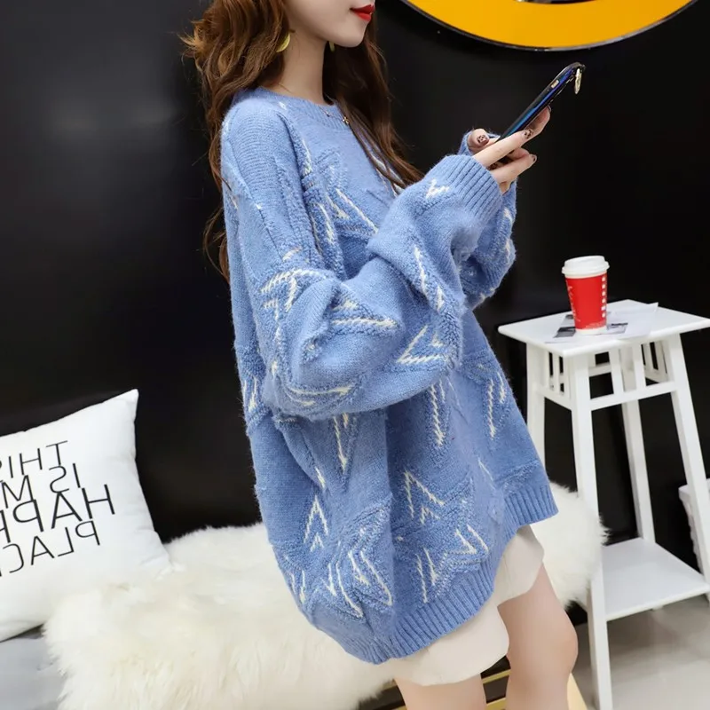 

Hsa 2020 Winter New Women Pullover and Sweaters Oneck Stars Pattern Jumpers Loose Style oversized Knitwear cashmere sweater