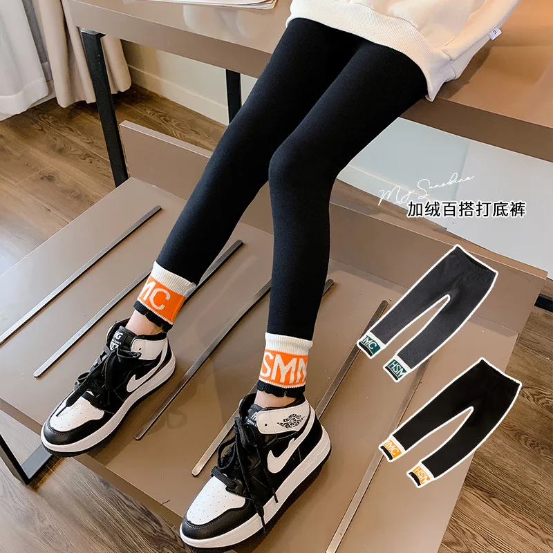 

2021 Winter New Girls' Fleece-Lined Thick Leggings Printed Outer Wear Keep Warm Elastic Tights Outdoor Sports Yoga