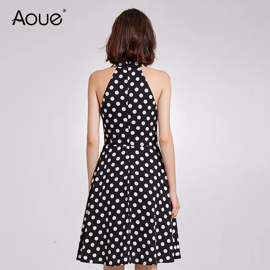 Aoue летнее платье в горошек стиле Бохо пляжное Винтаж с рюшами без рукавов