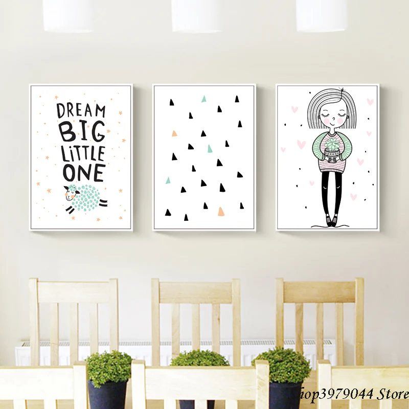 Dream Big Little One Sheep детский настенный художественный холст постер розовая картина с