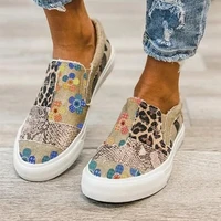 2021 new canvas shoesspring summer leopard print comfy on ladies large sized flats patchwork outdoor female sport sneakers