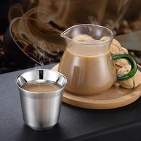 50 100ml espresso coffee cup stainless steel exquisite milk cup metal double wall heat insulation mug home kitchen utensils