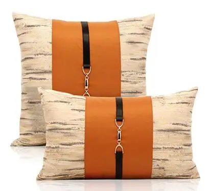 

Modern hotel cushion cover gold thread jacquard stitching orange decorative buckle pillowcase