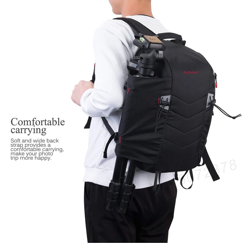Large Capacity DSLR Camera Bag Outdoor Travel Nylon Waterproof Photography Backpack For Tripod Flash Light Camera w/ Rain Cover