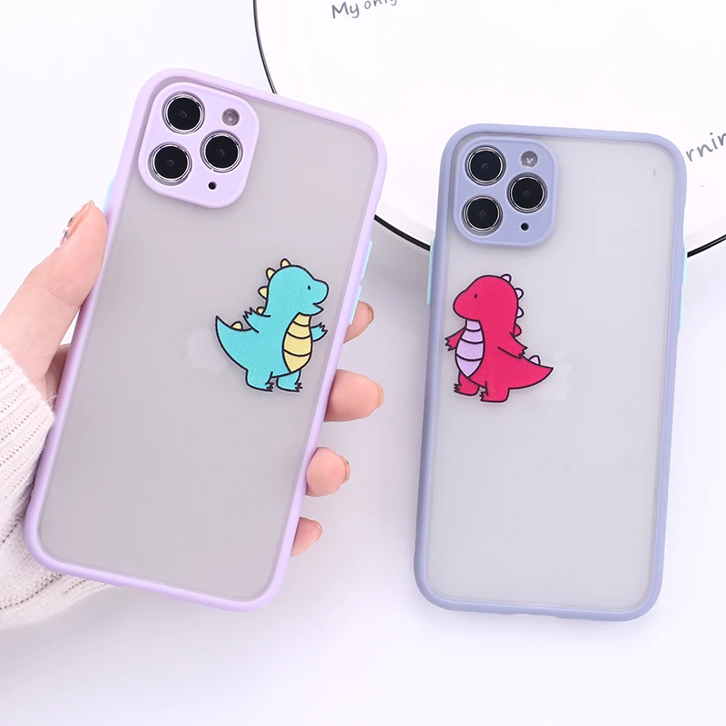 

Cute Cartoon Dinosaur Camera Protection Bumper Phone Cases For iPhone 11 Pro Max XR XS Max X 8 7Plus Shockproof Back Cover