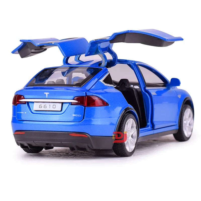 

1/32 Alloy Tesla Model S Saloon Toy Vehicle Simulation Sound Light Pull Back Toys Car For Children Kids Gift blue car 070