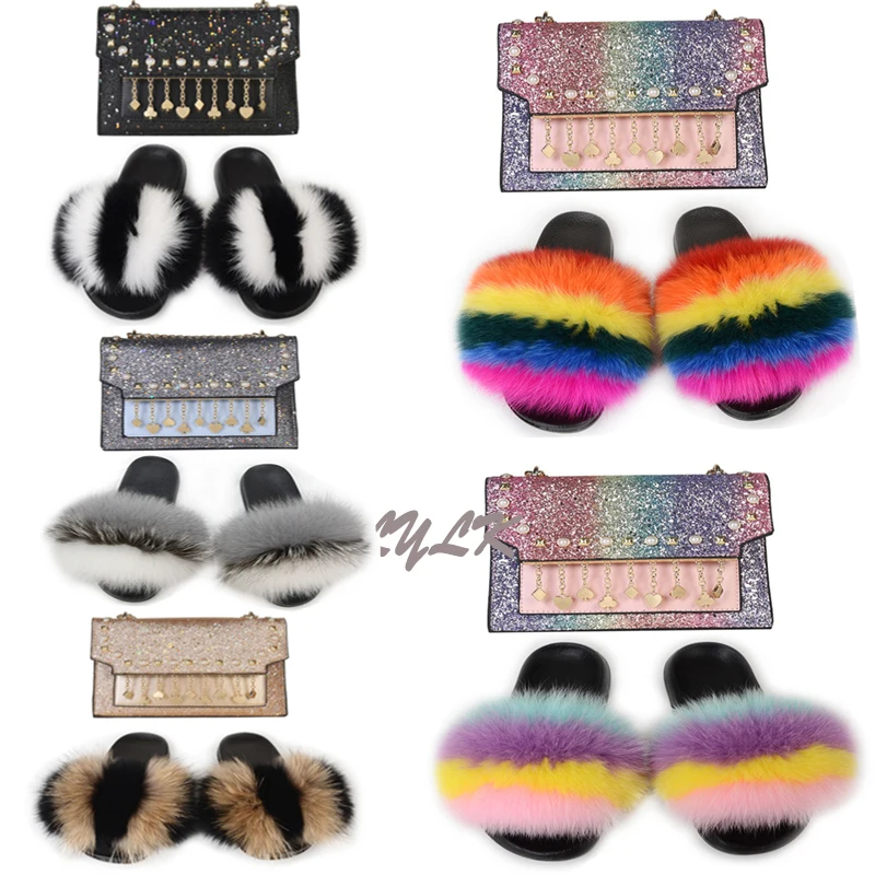 

Женские сапоги с лисьим мехом, шлепанцы женские сандалии из пышного мягкого шлепанцы без задника с открытыми пальцами сандалии с мехом для ...