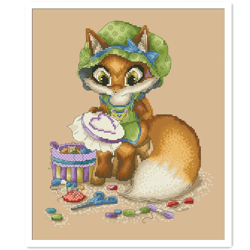 The fox needlewoman cross stitch kit cartoon girl in country design 14ct 11ct linen flaxen canvas embroidery DIY needlework | Дом и сад