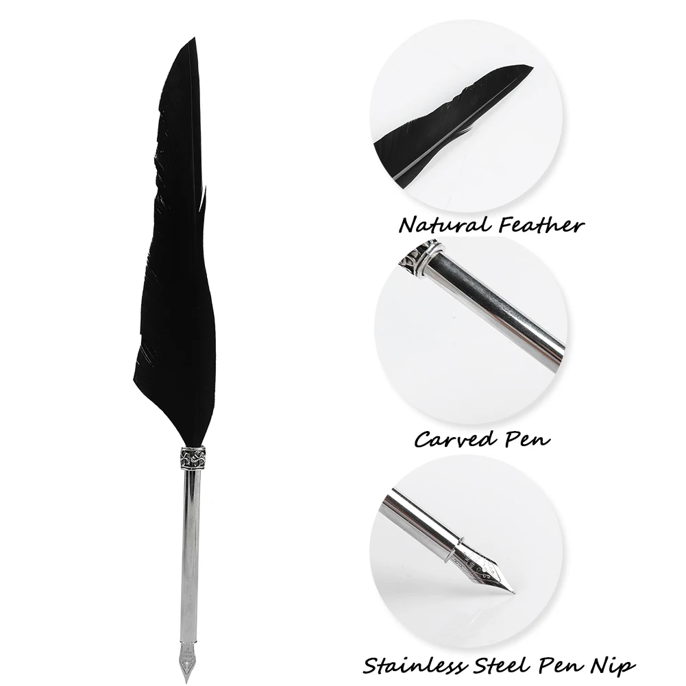 

Retro Leather Notebook Calligraphy Feather Dip Gift Quill Pen Writing Ink Set Gift Box Wedding Fountain Pen Design