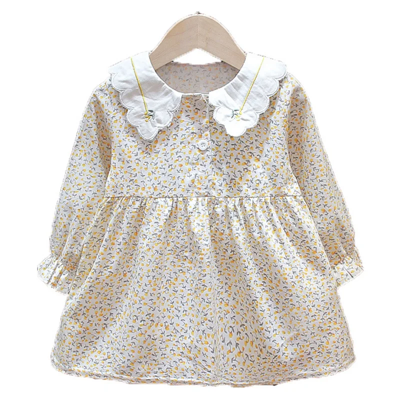 

Autumn Cotton Kids Baby Girls Long Sleeve Dress New Fashion Sweet Casual Lapel Children Infant Girls Printed Princess Dress