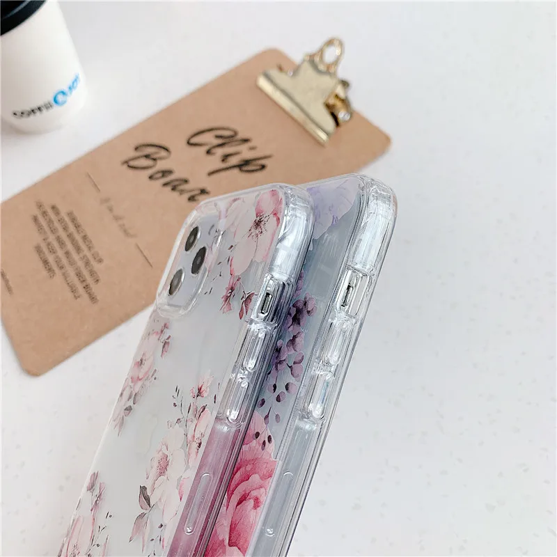 

Flower Leaf Case For iPhone 12 11 Pro Max 12mini X XR XS Max 6s 7 8 Plus SE 2020 clear Soft TPU Silicone Bumper Back Cover Co