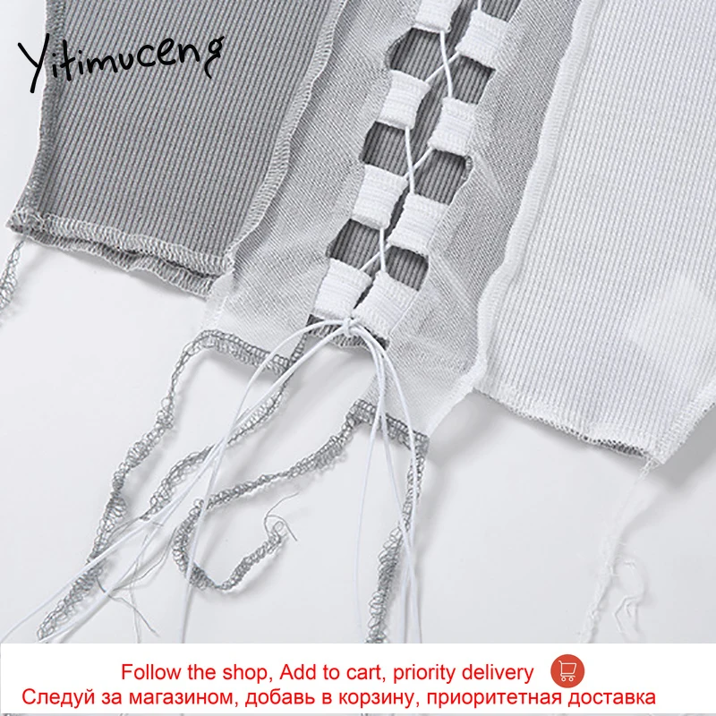

Ytinuceng Lace Up Contrast Color Vest Crop Top Hollow Out Short Blue Tank Tops Women Slim Sexy Club 2021 Summer Fashion Clothes