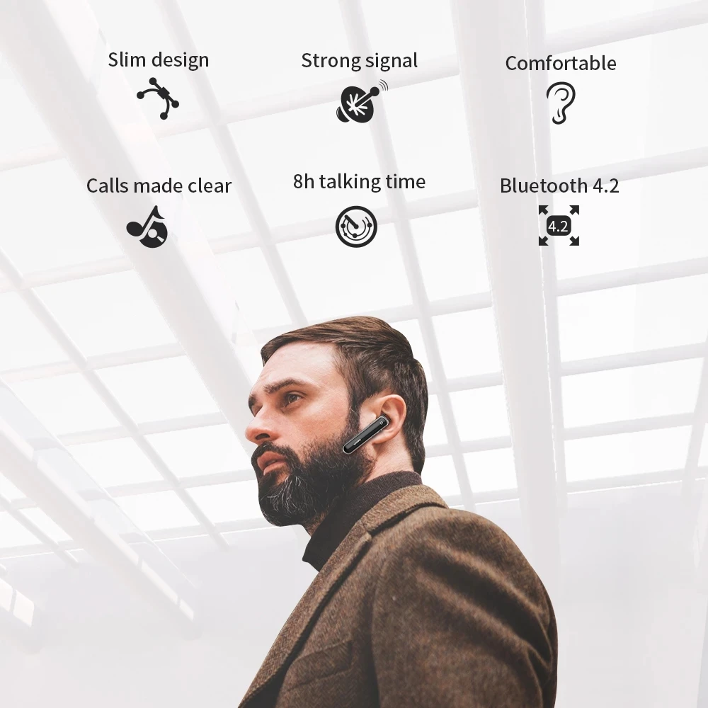 Беспроводные Бизнес-наушники DACOM M19 с микрофоном одним крючком Bluetooth-наушники