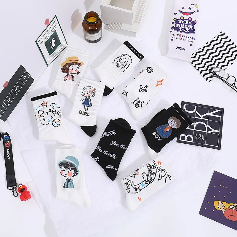 

Spring Cute Japanese Socks Female Mid-tube Trend Korean Version of Wild College Style Cartoon Character Mid-length Cotton Socks