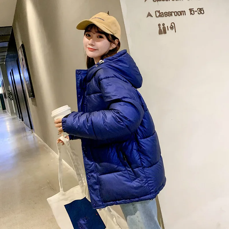 

2019 New Glossy Winter Down Cotton Padded Jacket for Women Thick Bright Black Short Shiny Jacket Yellow Red Cotton Parka Clothes