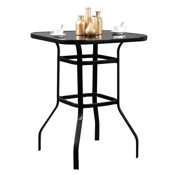 

Wrought Iron Glass High Bar Table Patio Bar Table Black