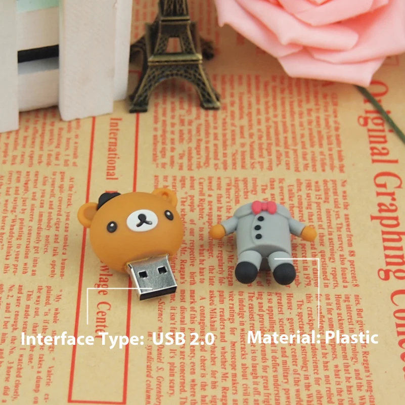 Милый USB флеш-накопитель мини-медведь парная карта памяти 128 Мб 32 ГБ 64 флешка 2 0
