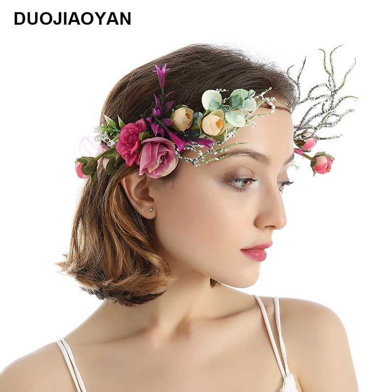 

DUOJIAOYAN European and American fashion festival headband artificial flower wreath wild personality wreath simple headdress