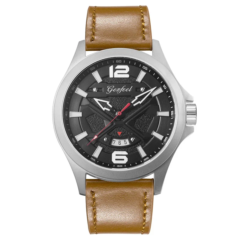 

2020 Top Fashion New Goffel Stainless Steel Watch Fashion Leather Men's Waterproof Two Colors Can Be Customized Wholesale