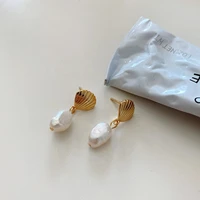 925 sterling silver vintage elegant fashion wedding korean shell freshwater pearl ear pendant earrings jewelry for women gift
