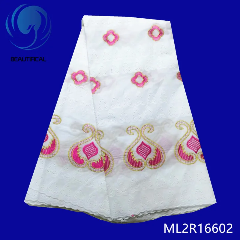 BEAUTIFICAL white cotton lace fabric with purple embroidery swiss nigerian for dress Top sale african ML2R166 | Дом и сад