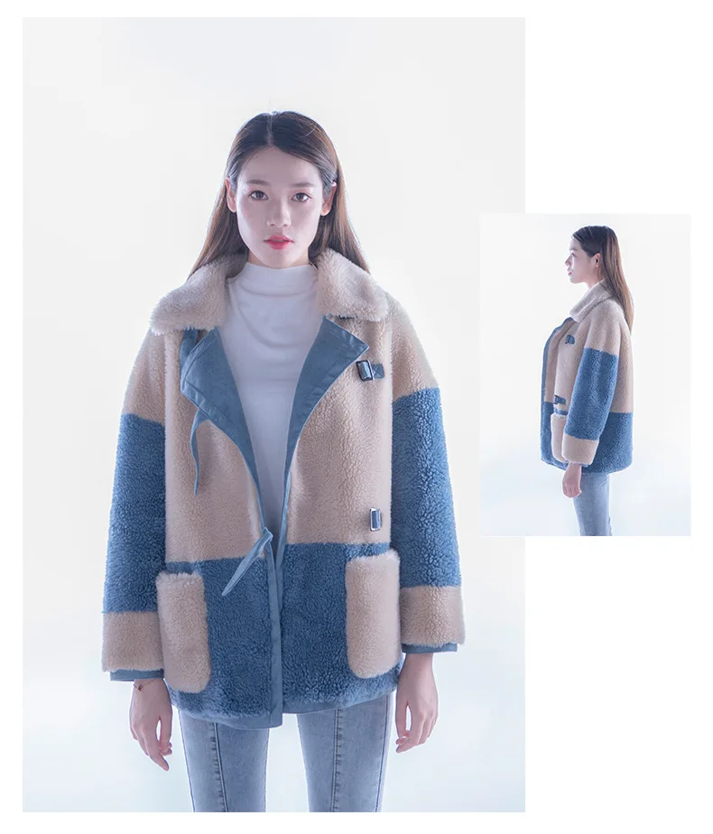 

Пальто с натуральным мехом, Женская куртка из 100% шерсти, осенне-зимнее пальто, женская одежда, 2020, корейский топ из овечьей шерсти, Veste Femme, 8908, ...