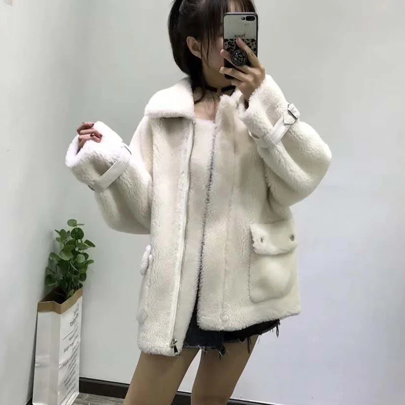 Женское зимнее пальто с овечьим искусственным мехом Женская парка в Корейском