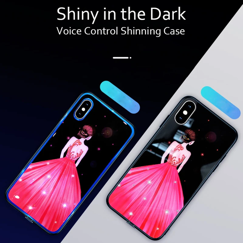 Smart Voice Control Cases for iPhone 11 Pro Max Cover Shiny Calling Flash Light Glass Case Girly Luminous Capa |