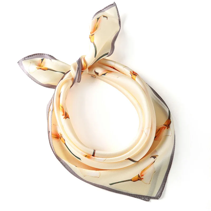 Женский элегантный Шелковый квадратный атласный платок с цветочным принтом для