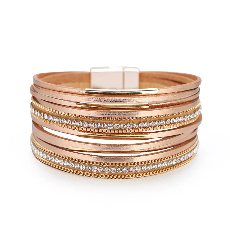 Кожаные браслеты для женщин 2020 модные ювелирные изделия многослойный широкий