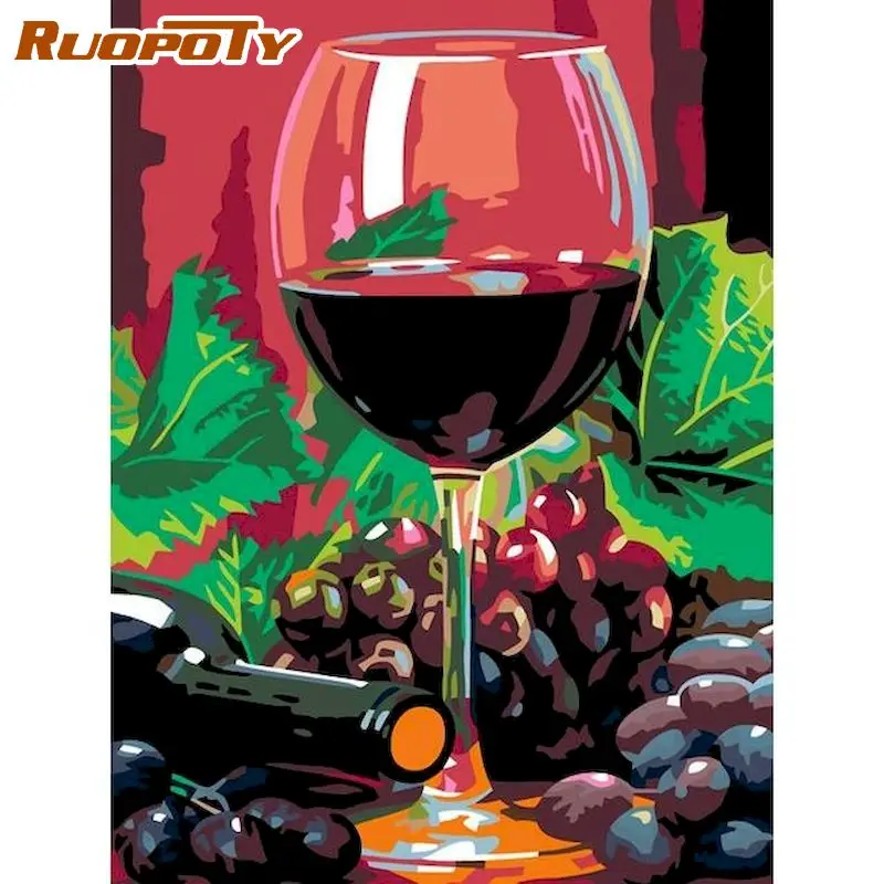 

RUOPOTY Diy Painting By Numbers Kits For Adults Wine Glass Canvas Drawing Handpainted Kits Gift Wall Decor 60×75cm Frame