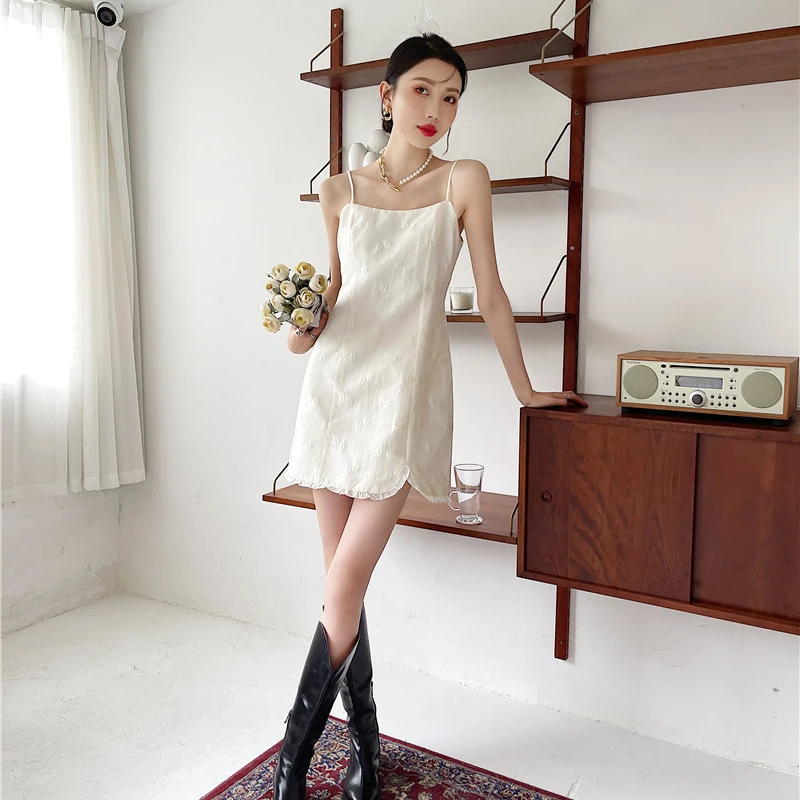 

Kimotimo Women 2 Piece Set 2021 Summer Fashion Chinese Style Cheongsam Stand Collar Buckle Puff Sleeve Short Top Suspender Dress