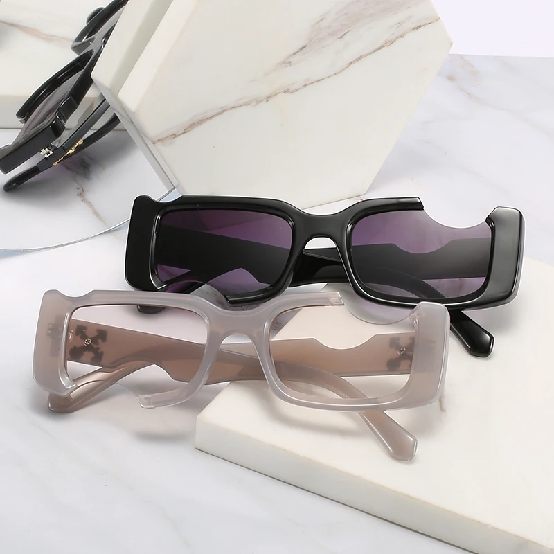 

2021 New Fashion Rectangle Sunglasses Women Men Brand Designer Distinctive Incomplete Style Gradients Lens PC Frame UV400