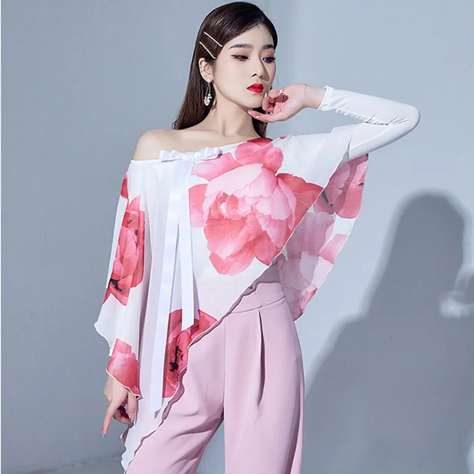 Женское боди для латиноамериканских танцев цветочный и Свободный Топ